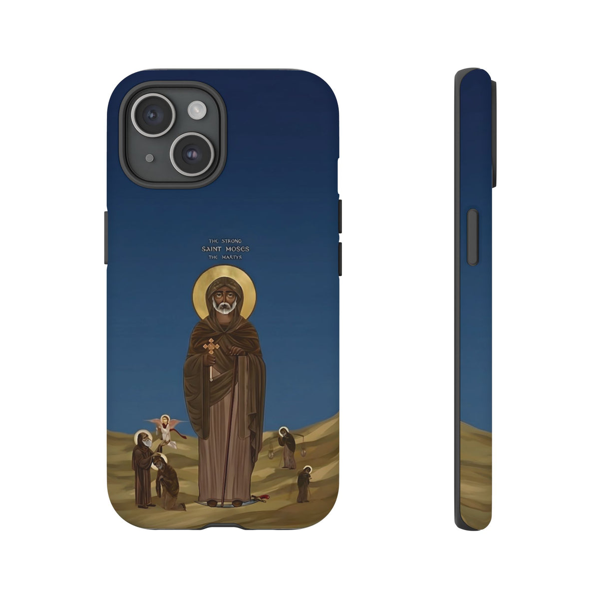 Christelijk telefoonhoesje Sint-Mozes de Sterke blauw mat