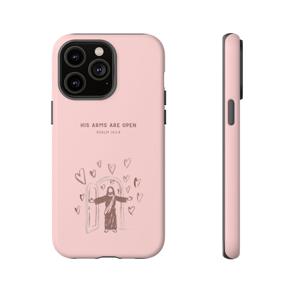 Christelijk telefoonhoesje Zijn armen staan open roze mat
