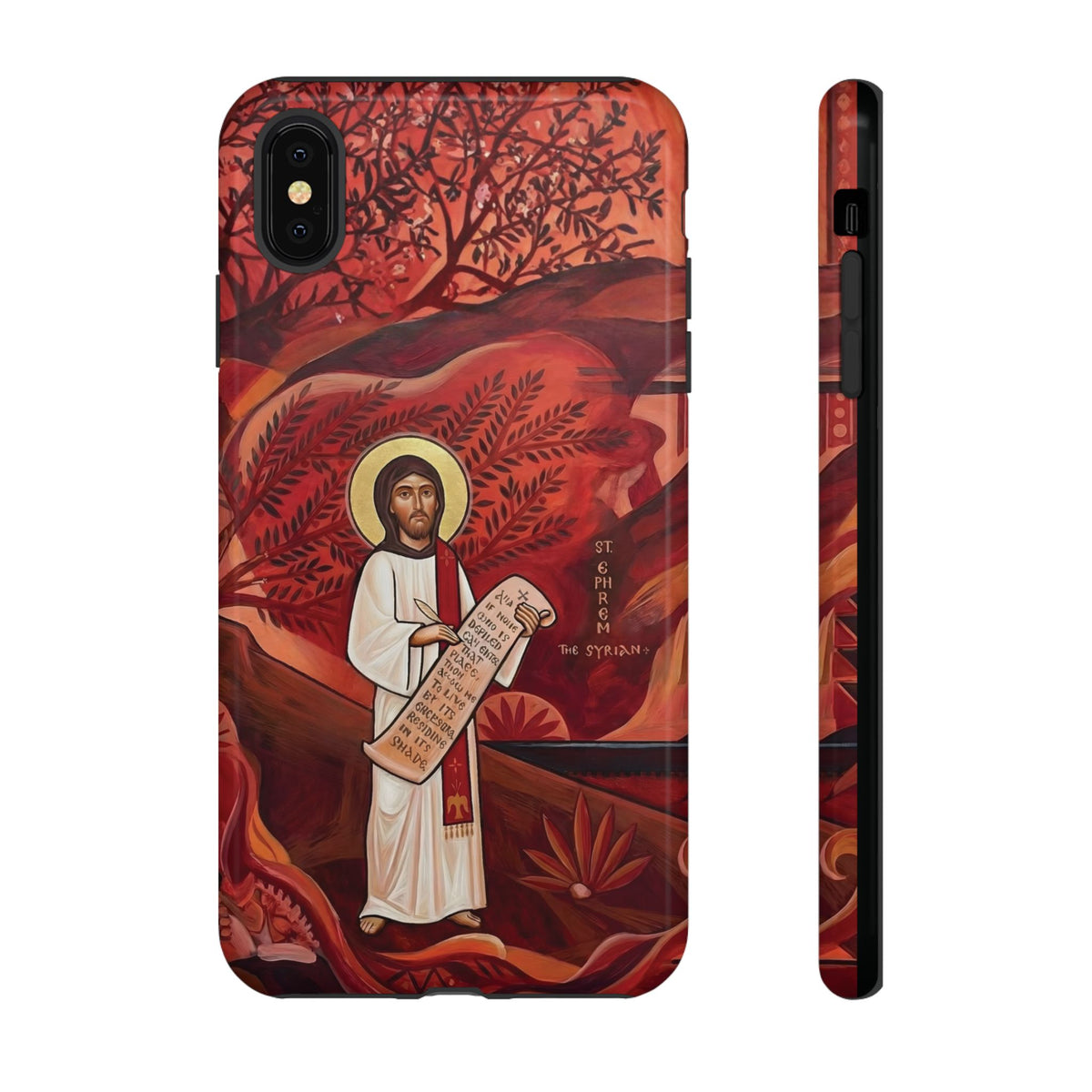 Christelijk telefoonhoesje Sint-Efrem de Syriër rood mat
