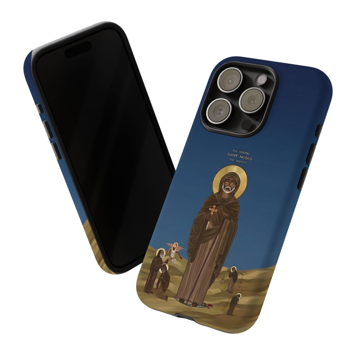Christelijk telefoonhoesje Sint-Mozes de Sterke blauw mat