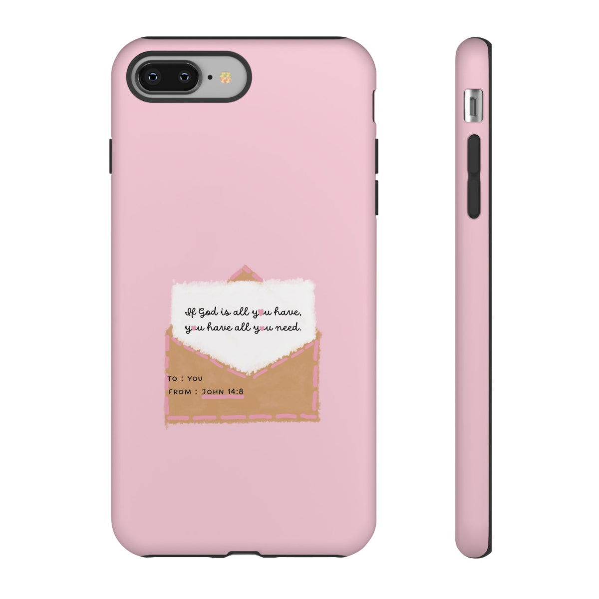 Christelijk telefoonhoesje God is alles wat je nodig hebt roze mat