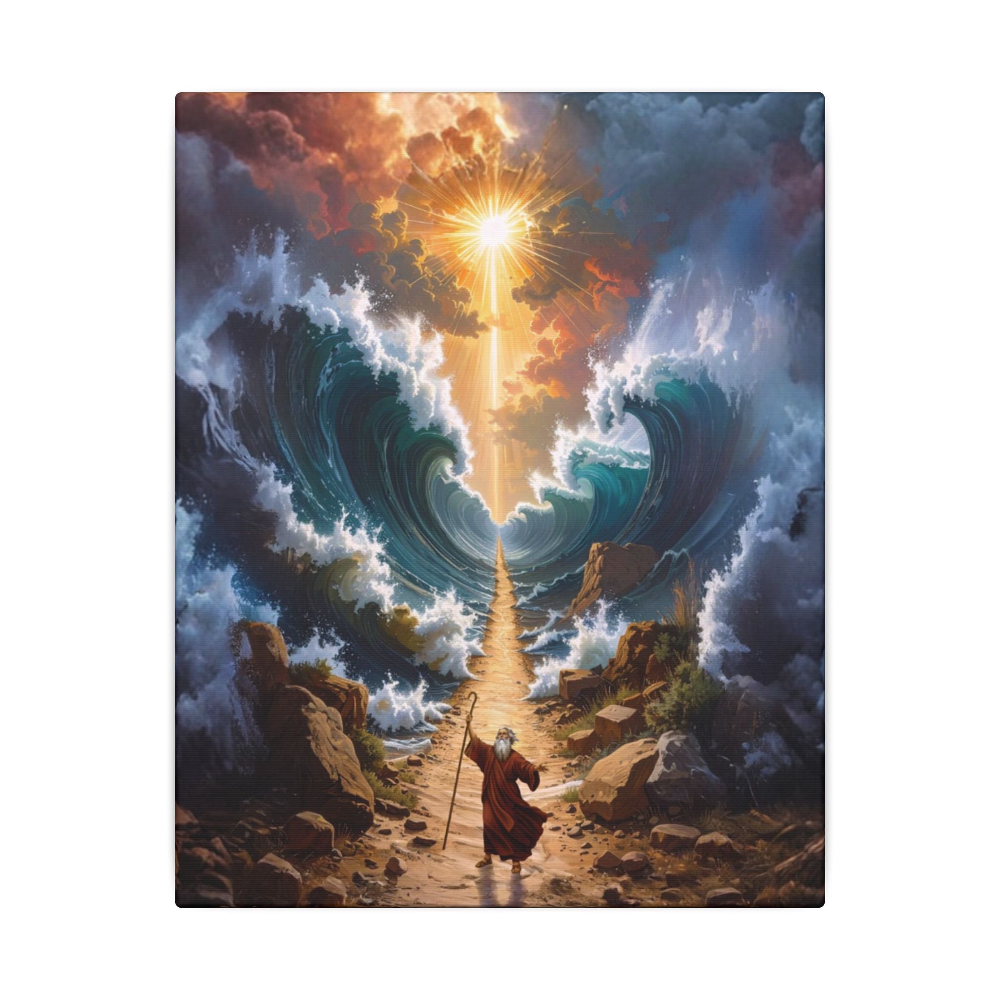 Moses Parting the Red Sea Matte Stretched Wall Art