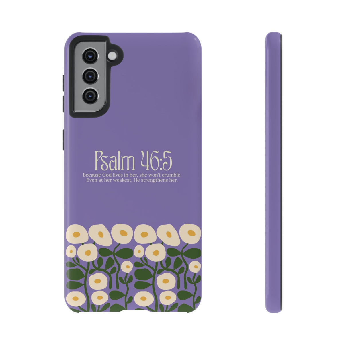 Christelijk telefoonhoesje God woont in haar lila mat