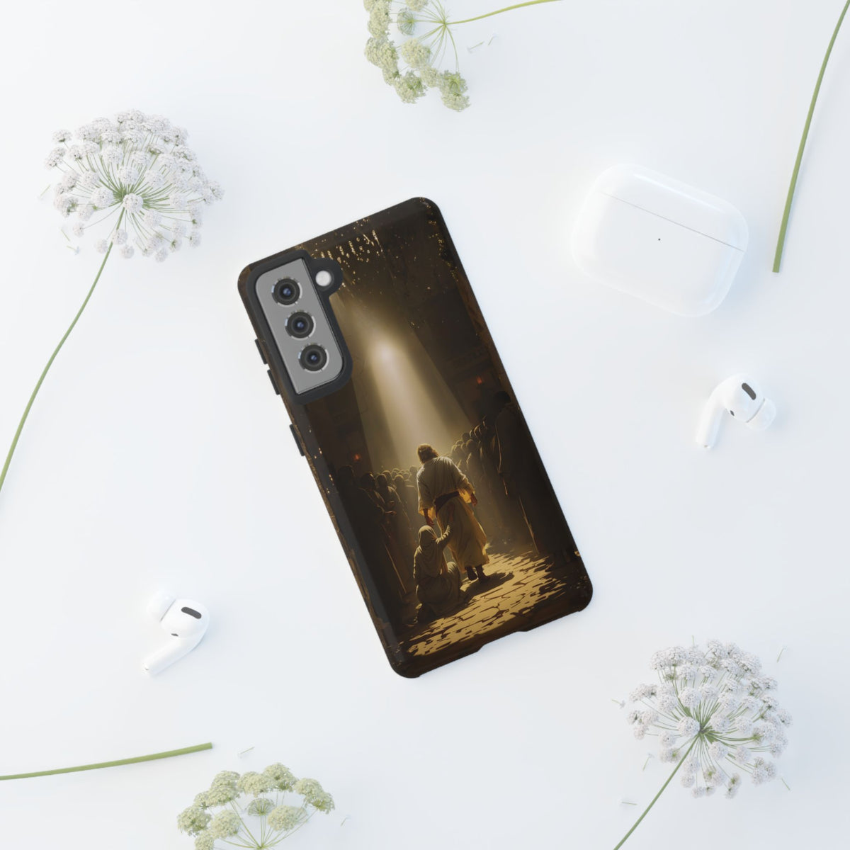 Christelijk telefoonhoesje Aangeraakt door geloof bruin mat