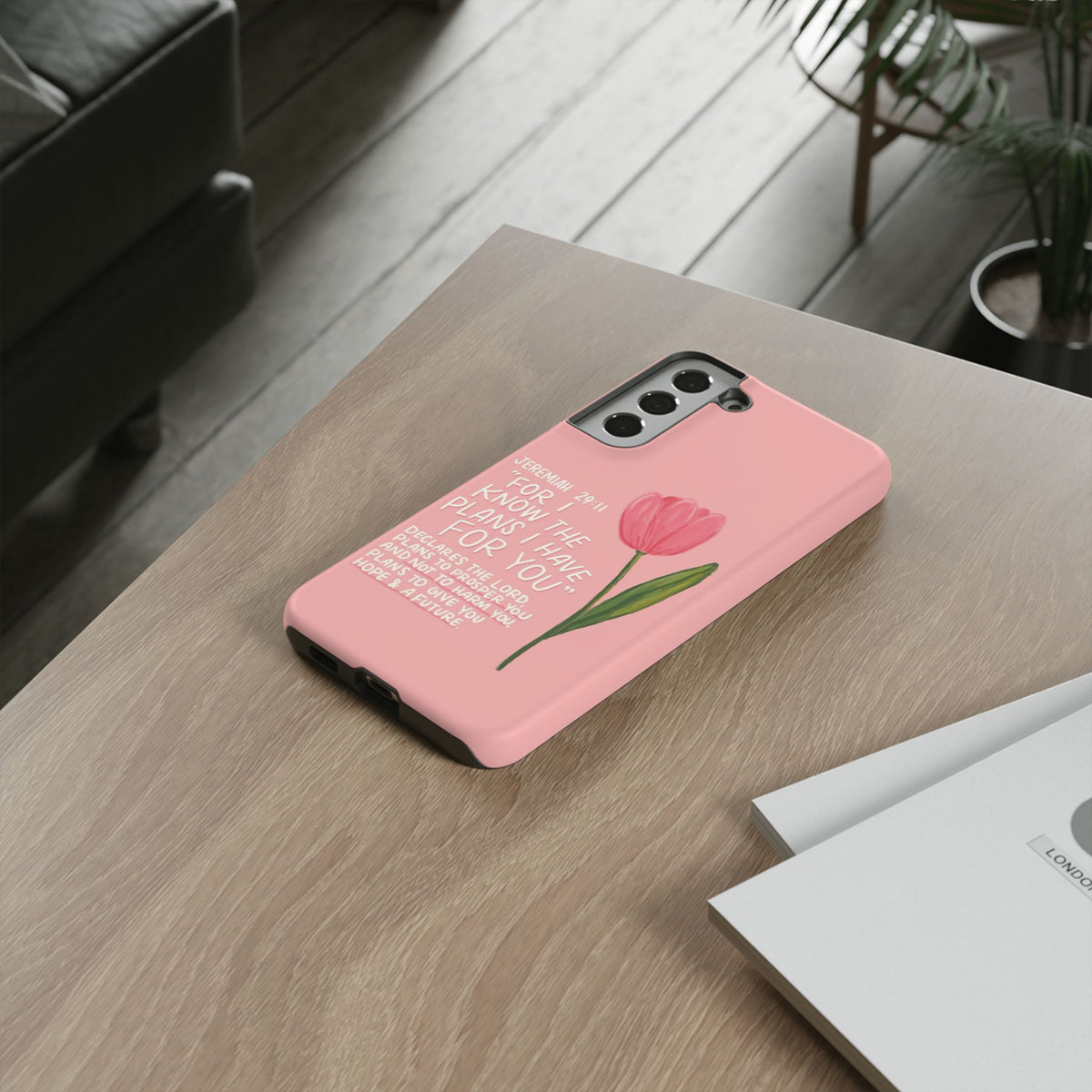 Christelijk telefoonhoesje Ik ken de plannen roze mat