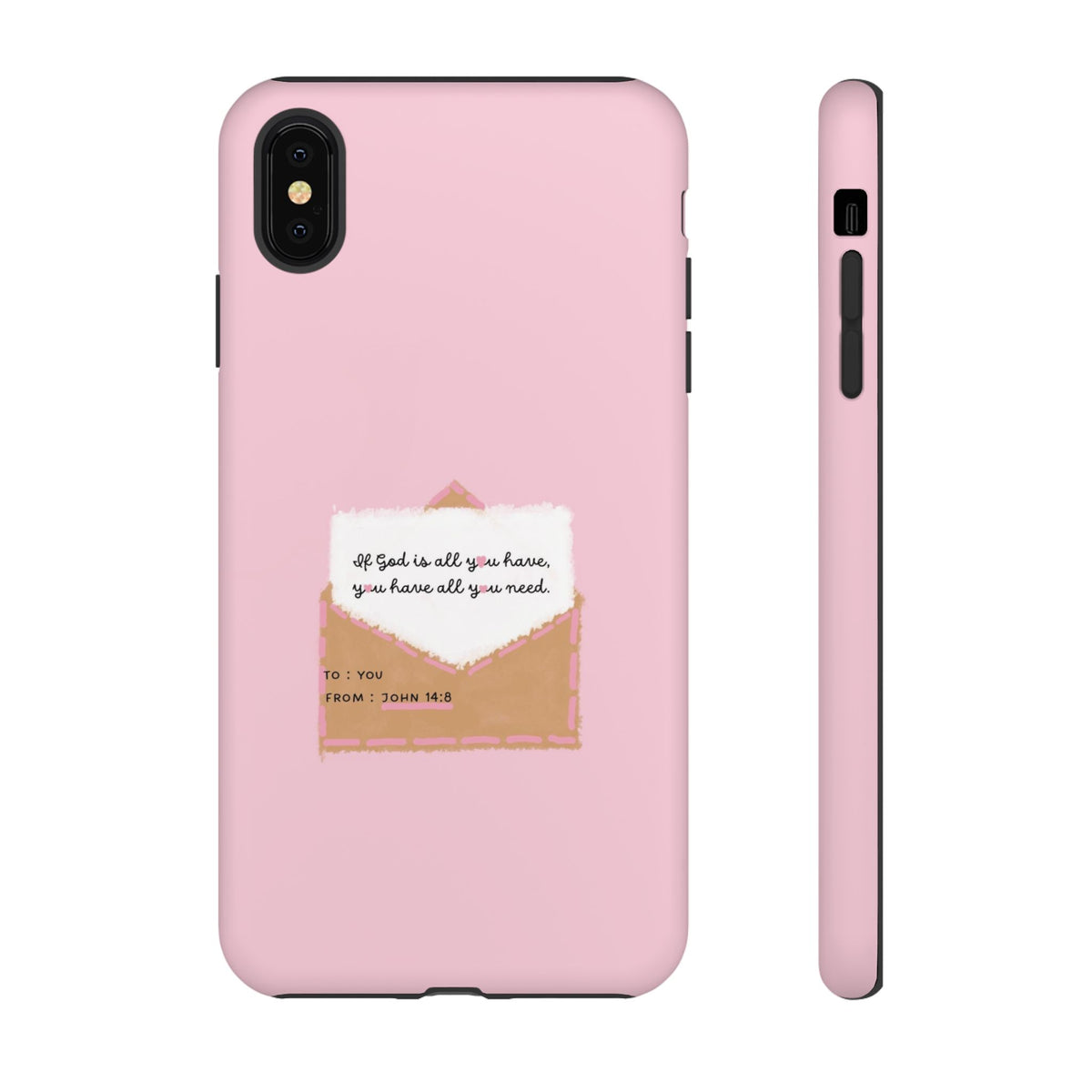 Christelijk telefoonhoesje God is alles wat je nodig hebt roze mat