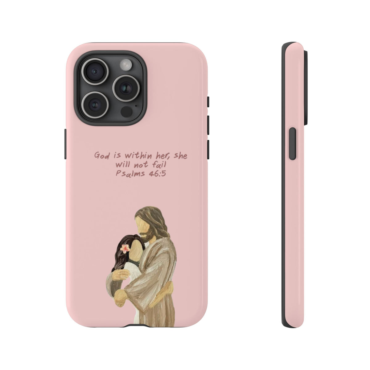 Christelijk telefoonhoesje God is in haar roze mat