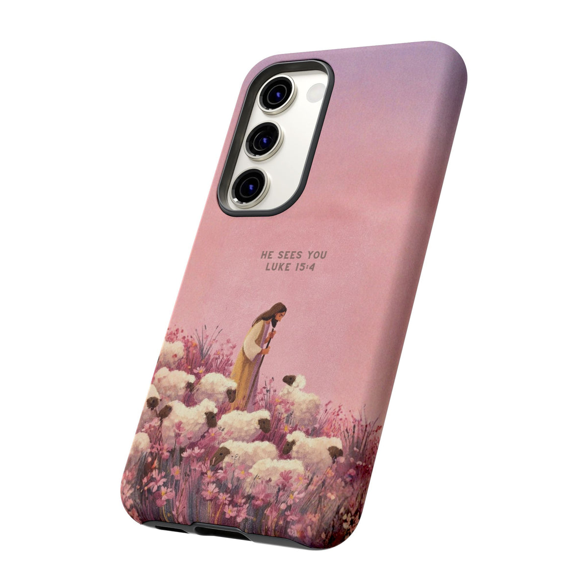 Christelijk telefoonhoesje Hij ziet jou roze mat