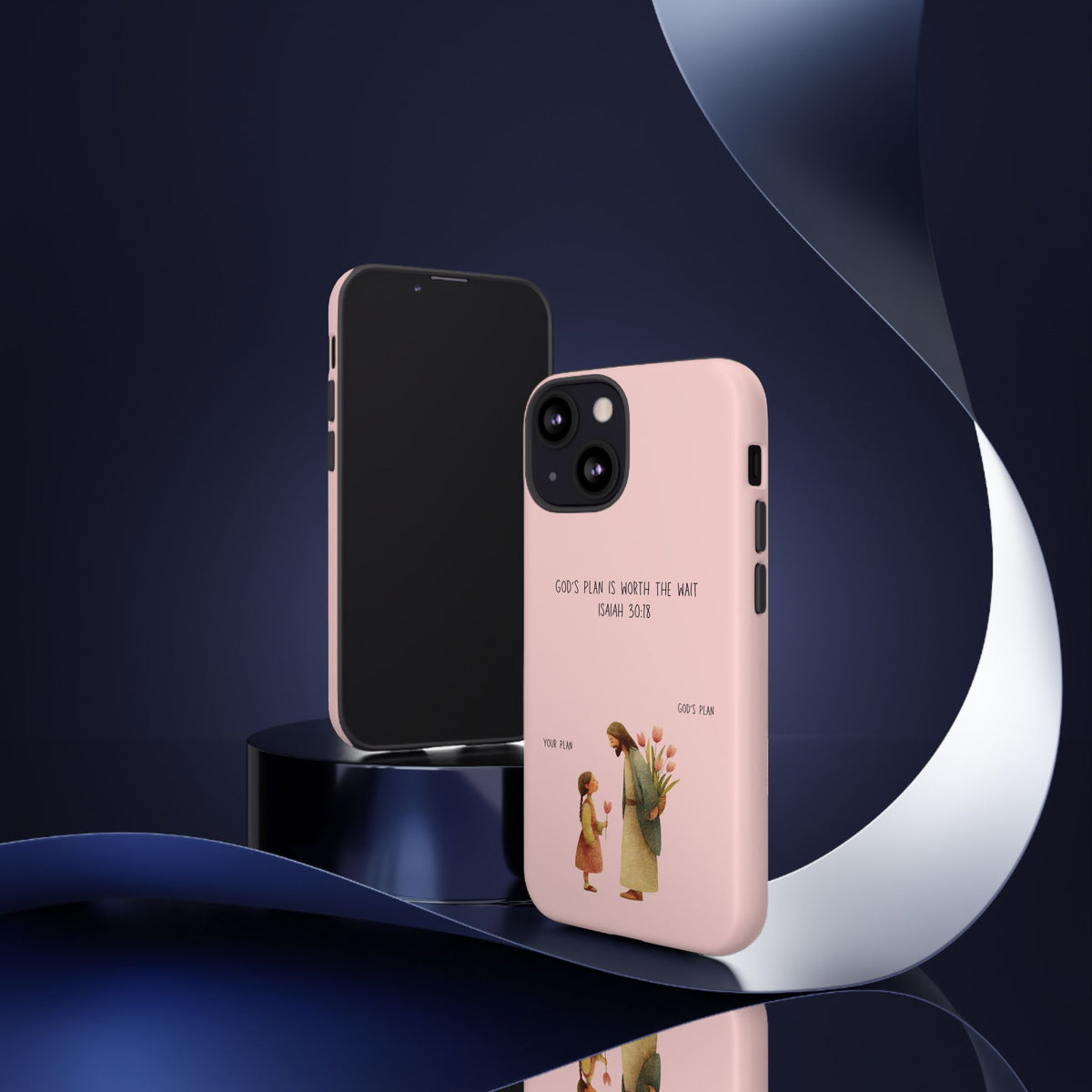 Christelijk telefoonhoesje Gods plan is beter roze mat