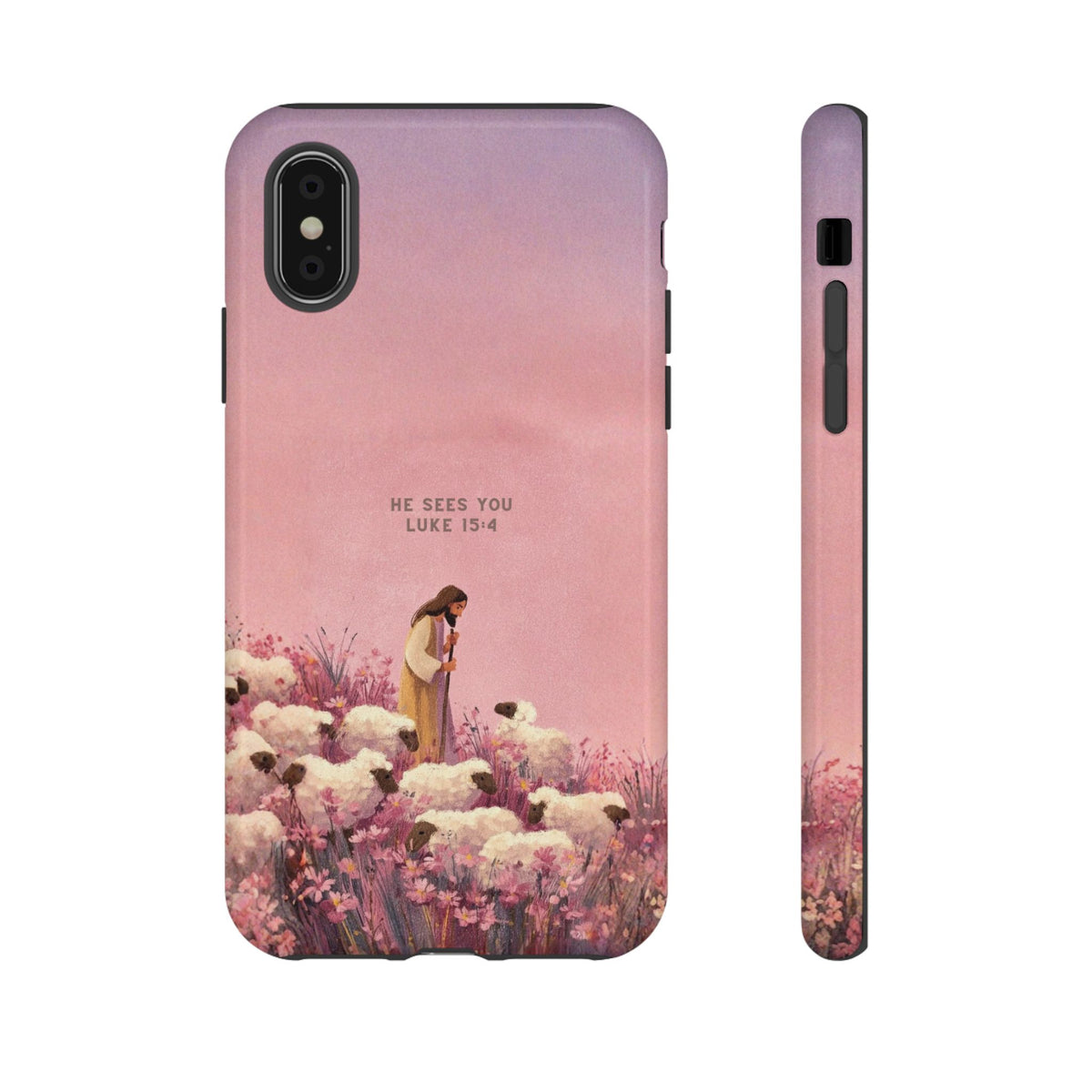 Christelijk telefoonhoesje Hij ziet jou roze mat