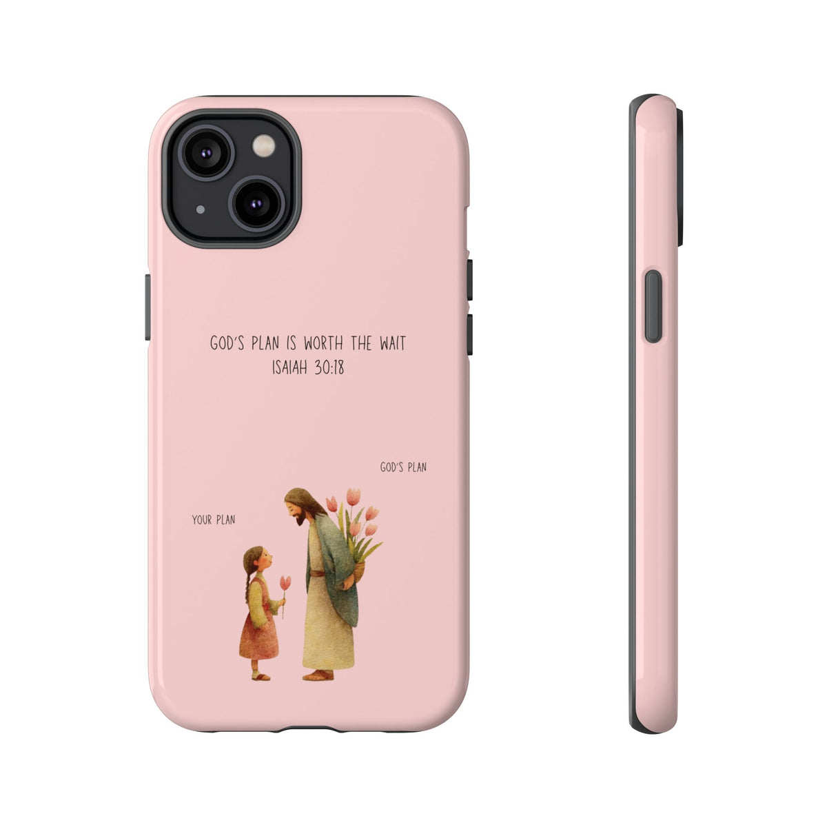 Christelijk telefoonhoesje Gods plan is beter roze mat