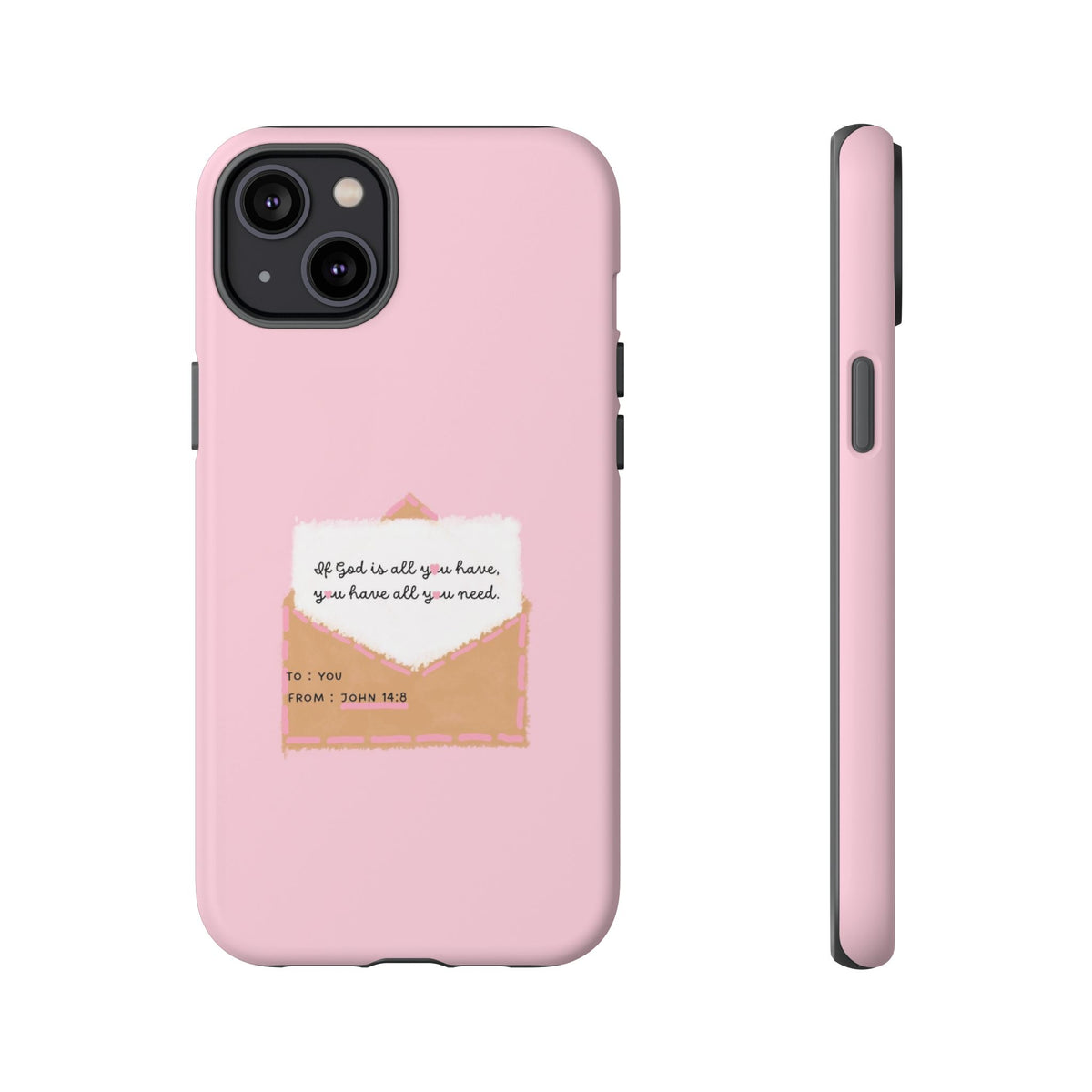 Christelijk telefoonhoesje God is alles wat je nodig hebt roze mat
