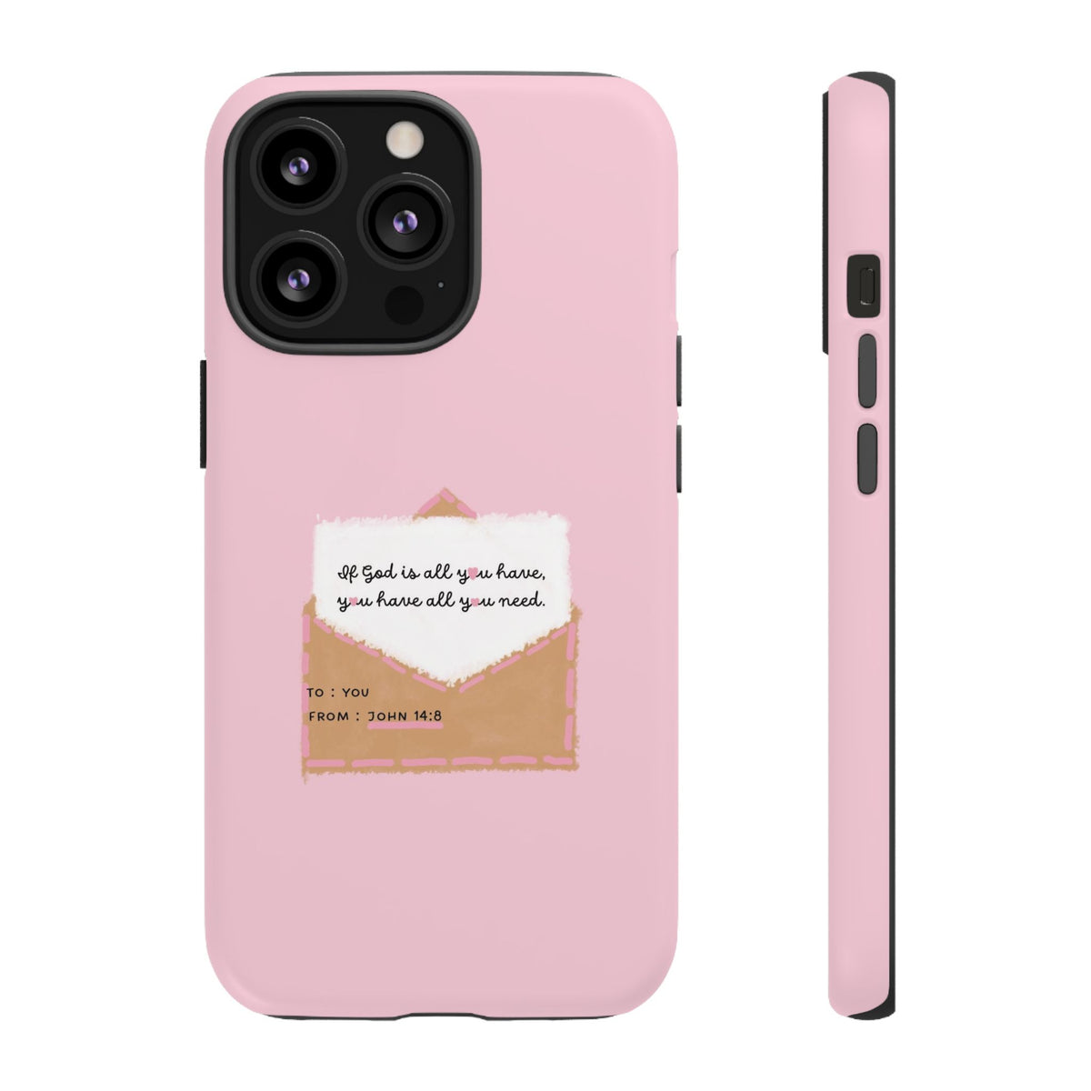 Christelijk telefoonhoesje God is alles wat je nodig hebt roze mat