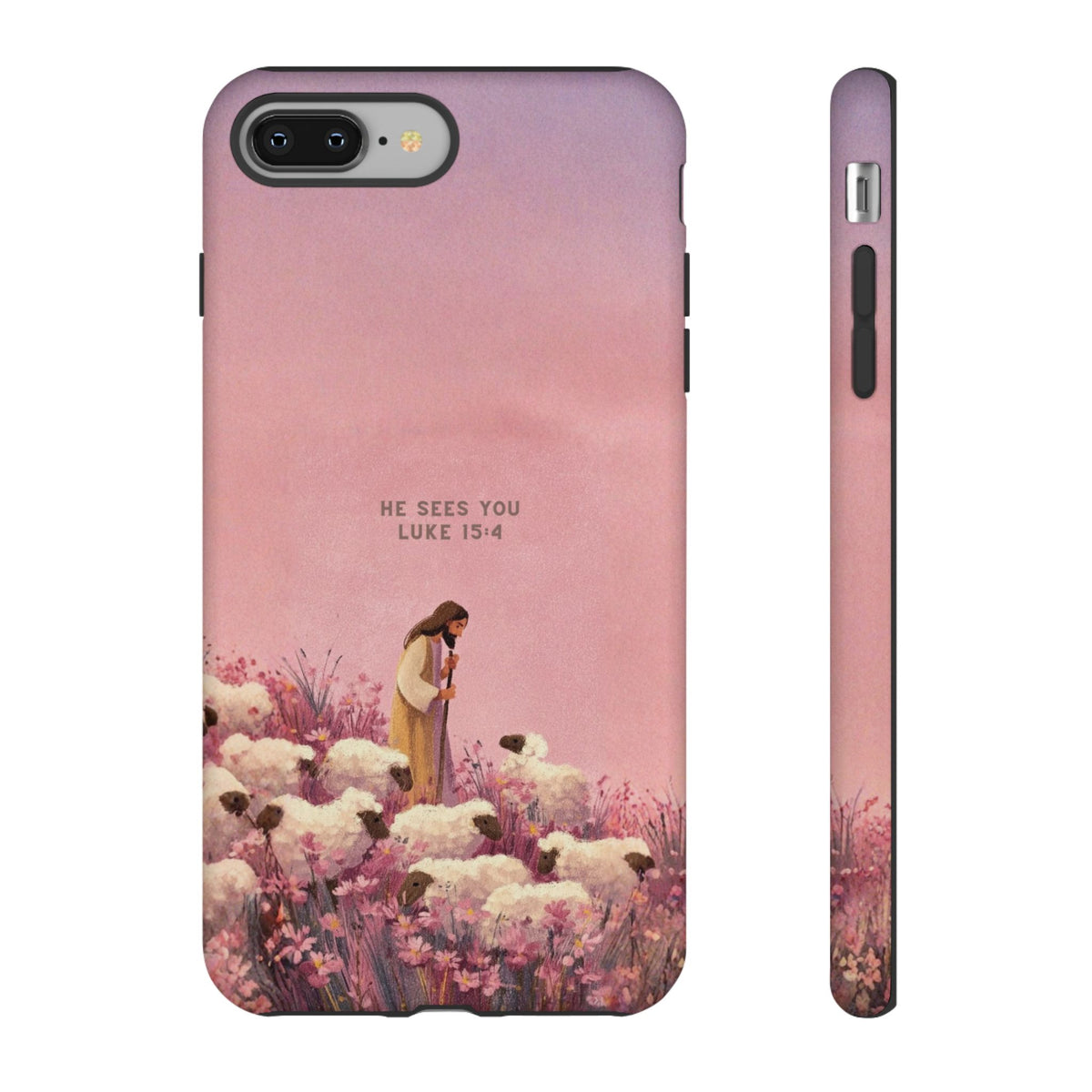 Christelijk telefoonhoesje Hij ziet jou roze mat