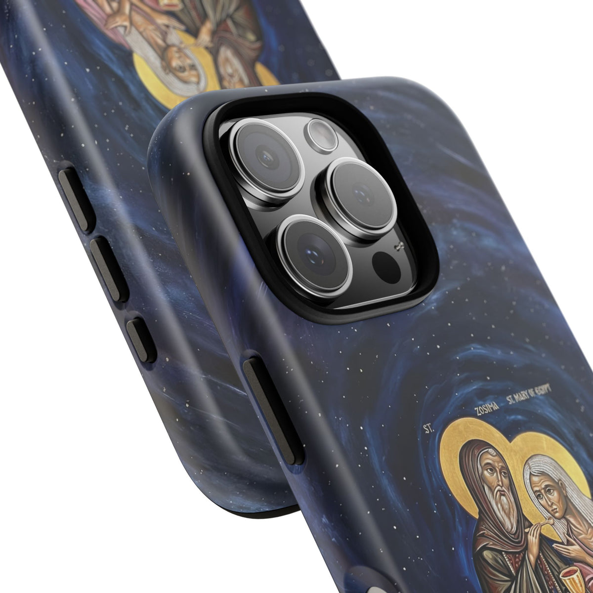 Christelijk telefoonhoesje Maria van Egypte en Sint-Zosimas donkerblauw mat