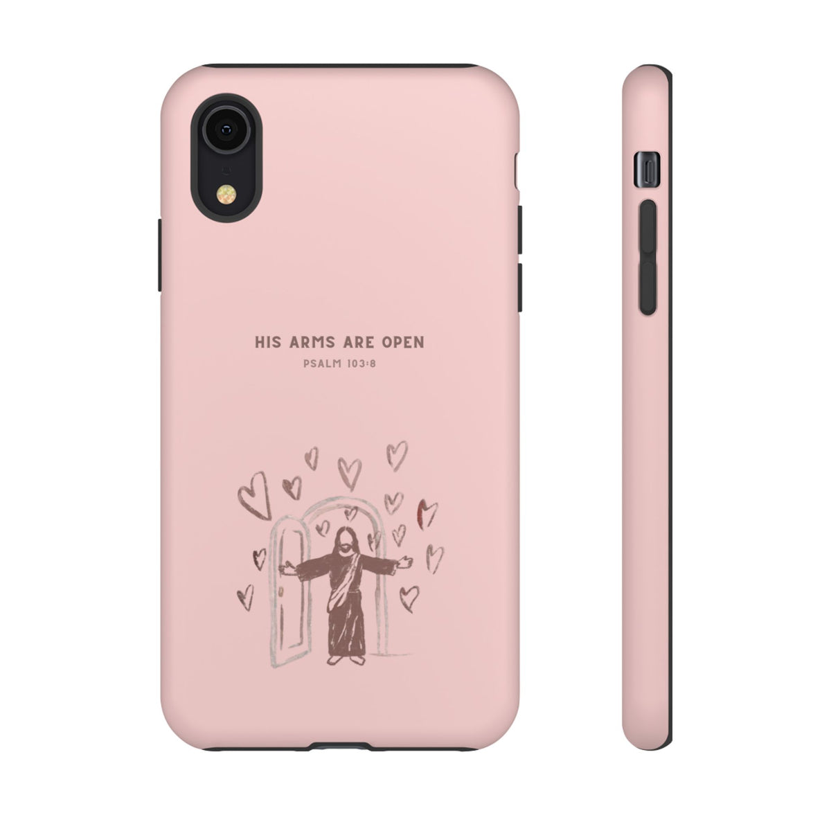 Christelijk telefoonhoesje Zijn armen staan open roze mat