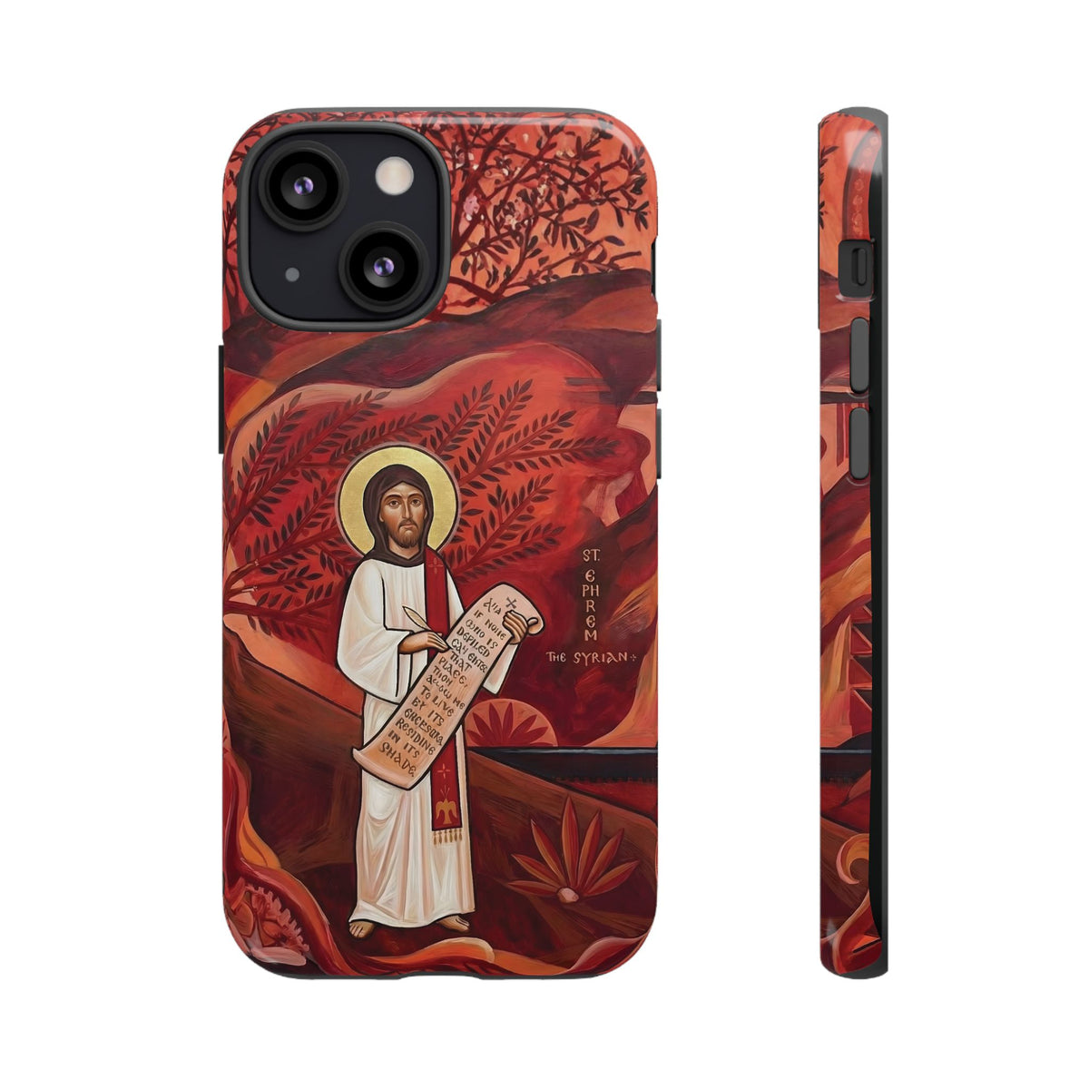 Christelijk telefoonhoesje Sint-Efrem de Syriër rood mat