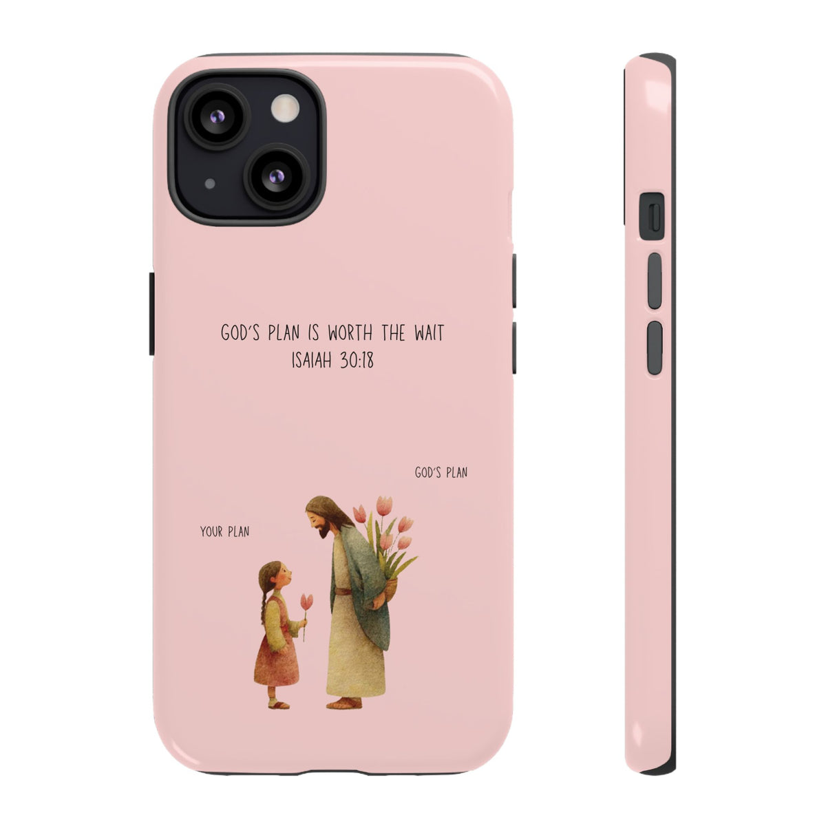 Christelijk telefoonhoesje Gods plan is beter roze mat