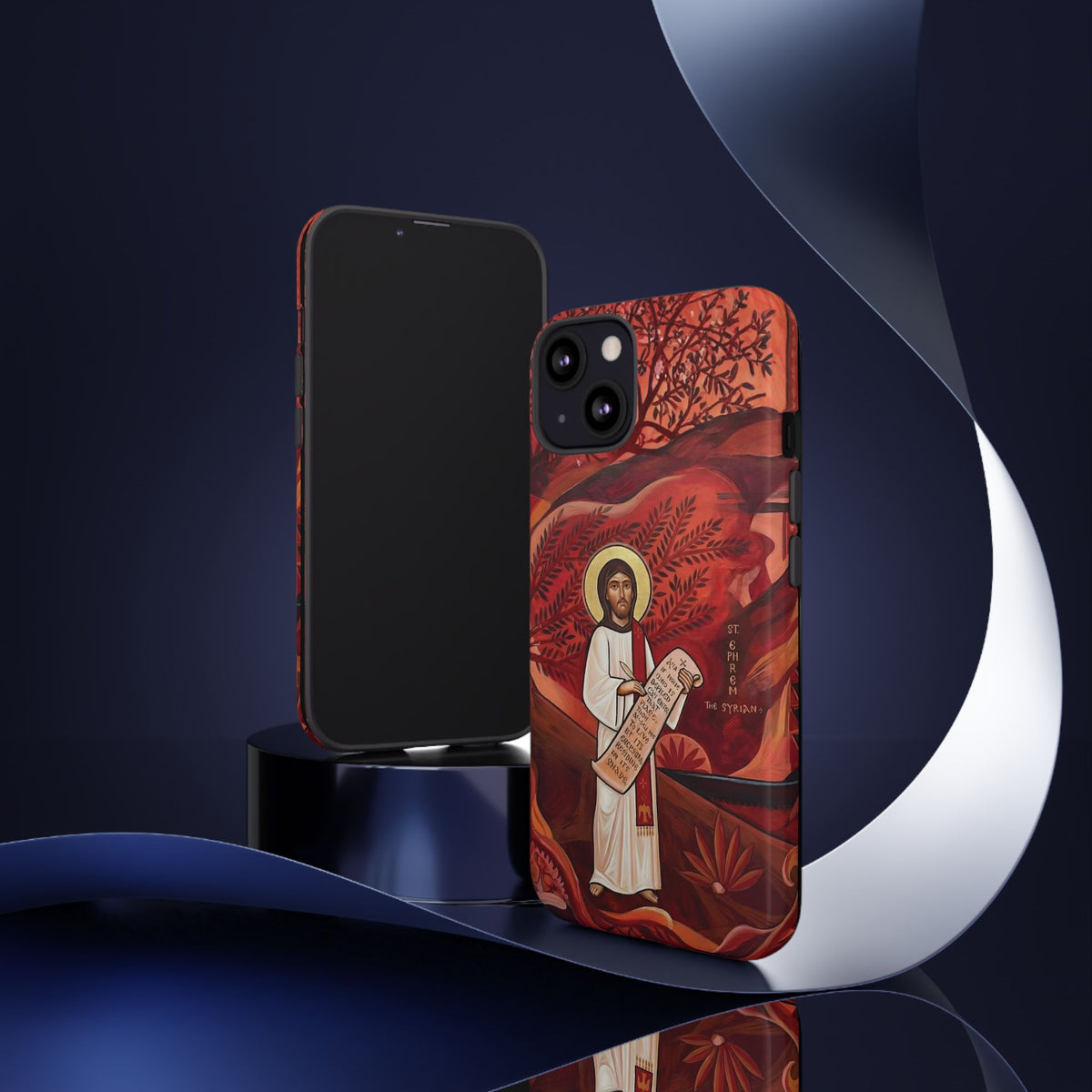 Christelijk telefoonhoesje Sint-Efrem de Syriër rood mat