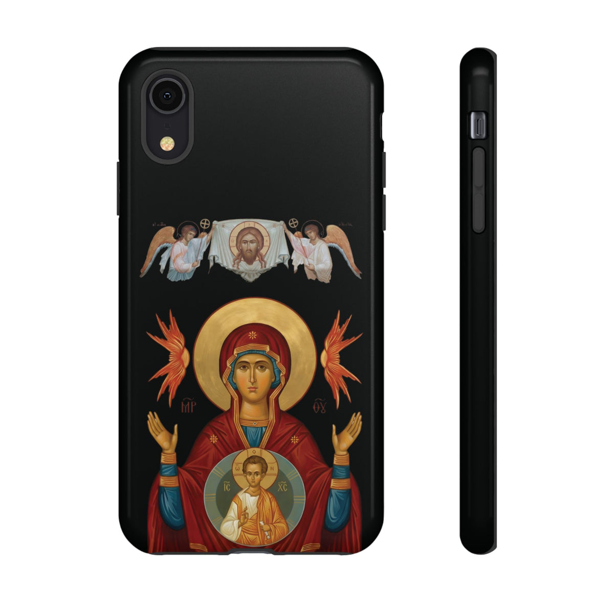 Christelijk telefoonhoesje De Heilige Maagd Maria zwart mat