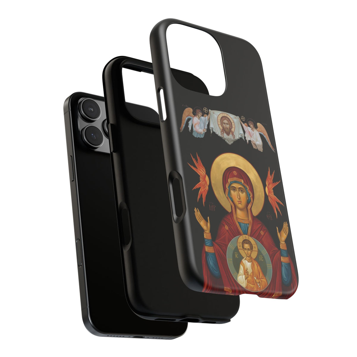 Christelijk telefoonhoesje De Heilige Maagd Maria zwart mat
