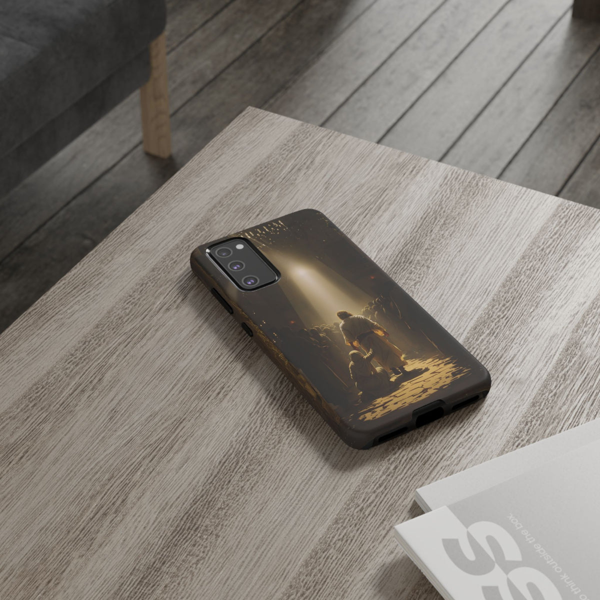 Christelijk telefoonhoesje Aangeraakt door geloof bruin mat