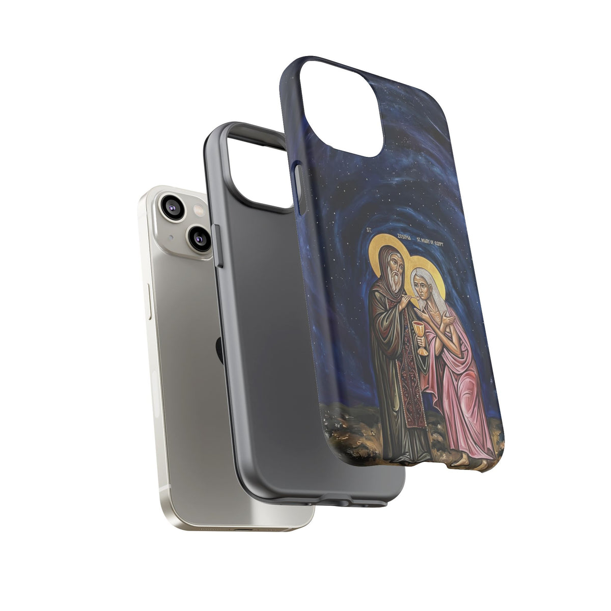 Christelijk telefoonhoesje Maria van Egypte en Sint-Zosimas donkerblauw mat