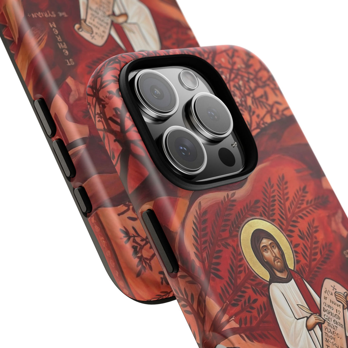 Christelijk telefoonhoesje Sint-Efrem de Syriër rood mat