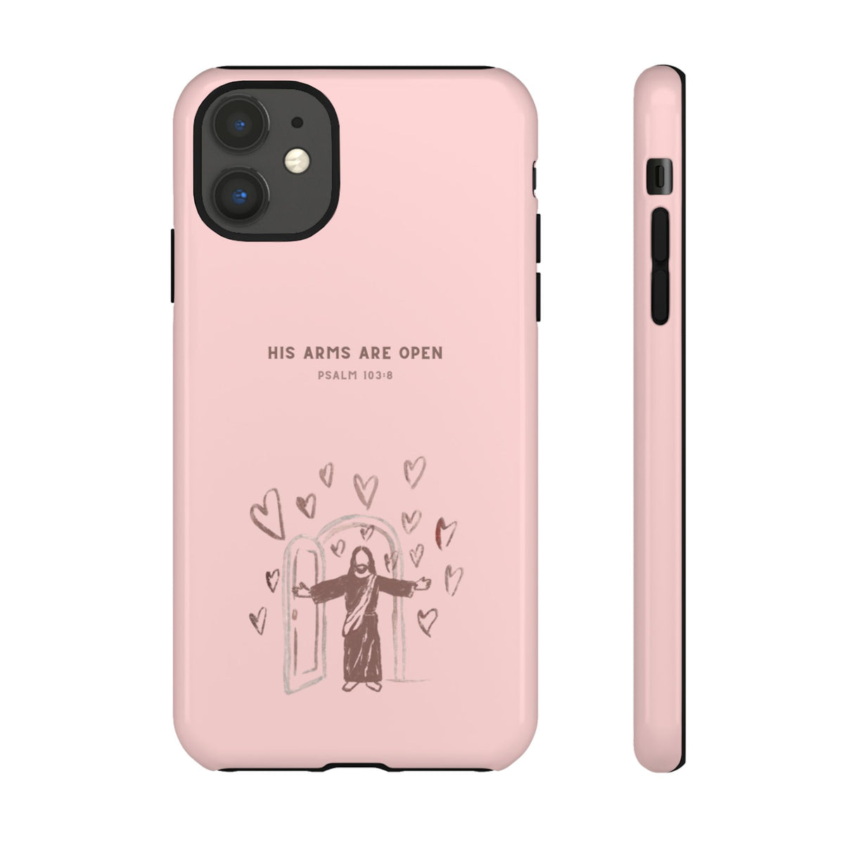Christelijk telefoonhoesje Zijn armen staan open roze mat