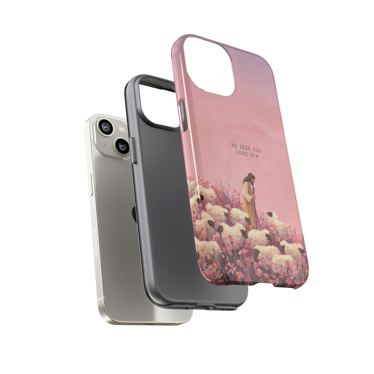 Christelijk telefoonhoesje Hij ziet jou roze mat