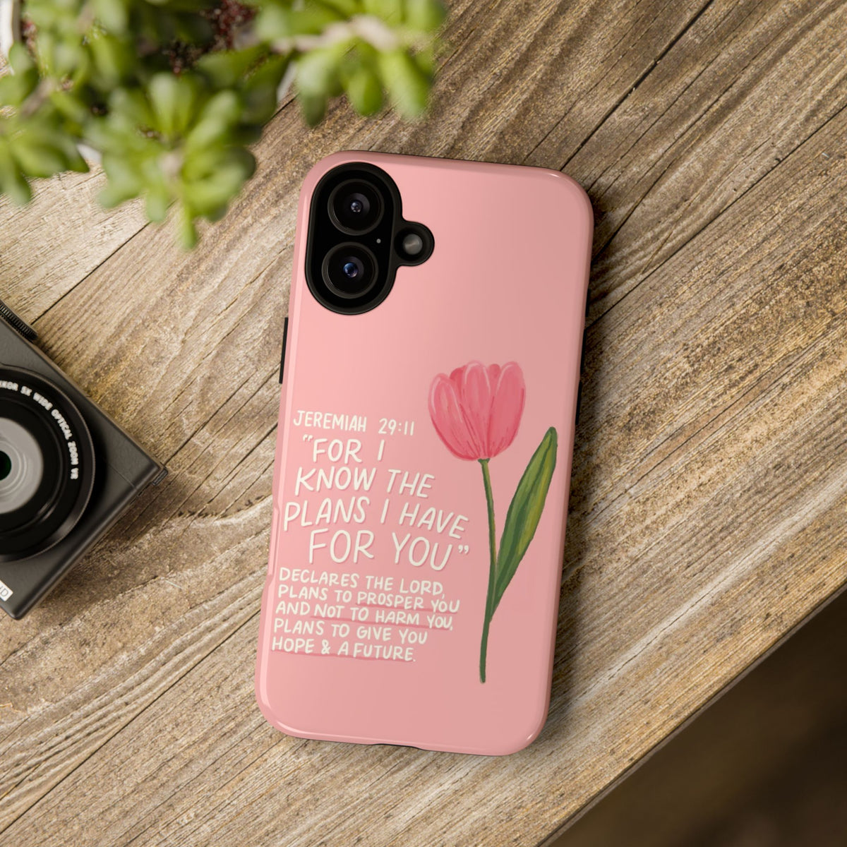 Christelijk telefoonhoesje Ik ken de plannen roze mat
