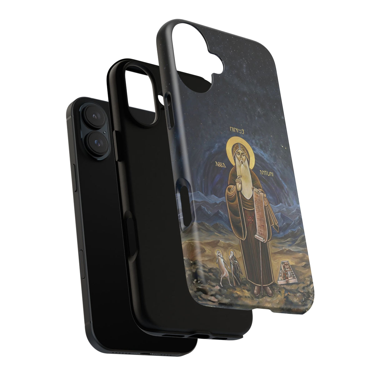 Christelijk telefoonhoesje Sint-Antonius de Grote donkerblauw mat