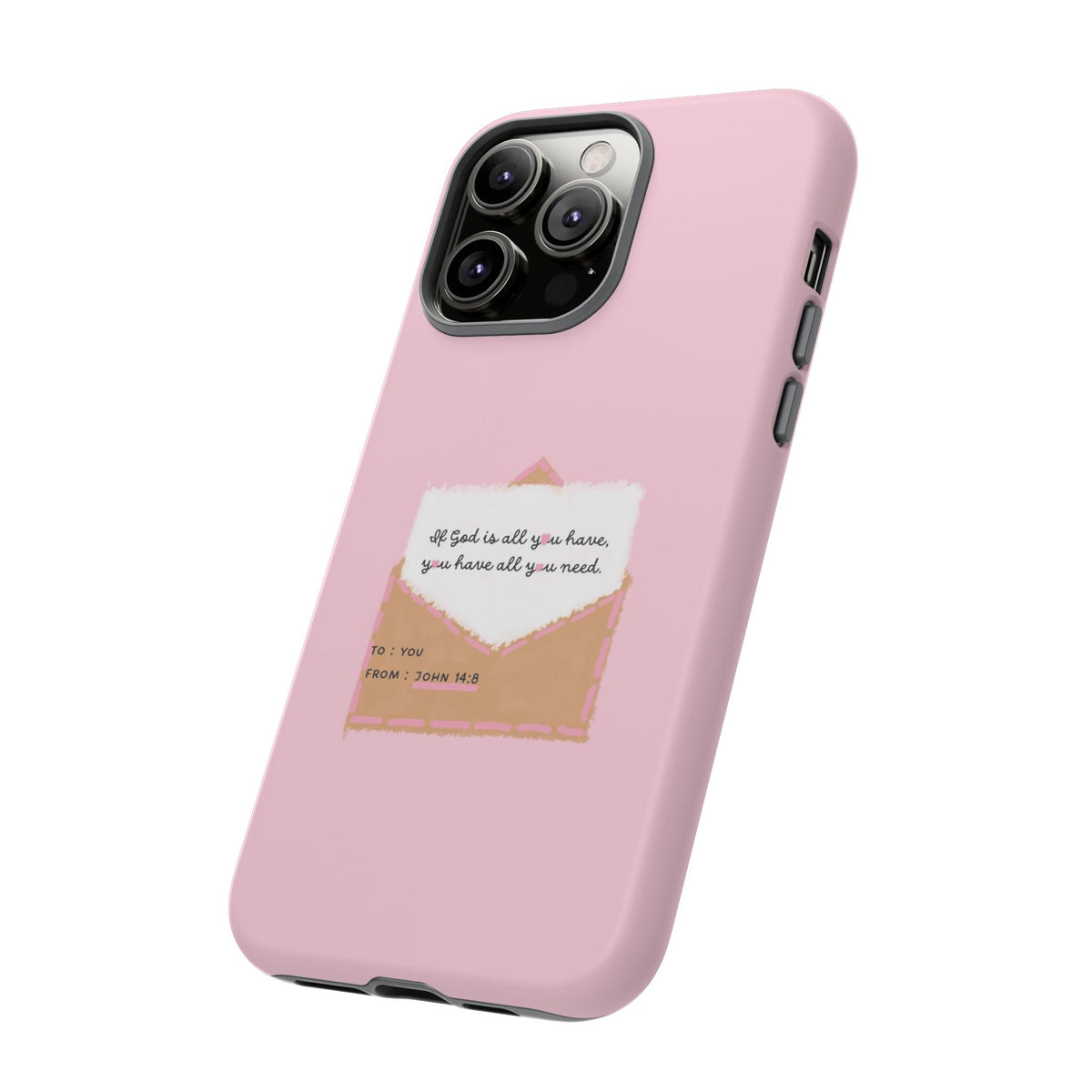 Christelijk telefoonhoesje God is alles wat je nodig hebt roze mat