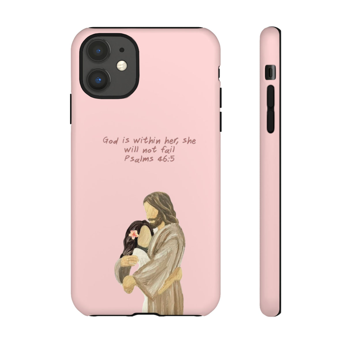 Christelijk telefoonhoesje God is in haar roze mat