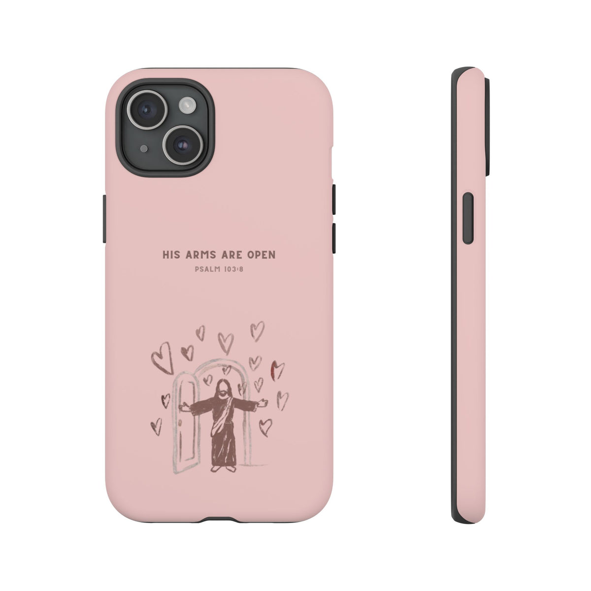 Christelijk telefoonhoesje Zijn armen staan open roze mat