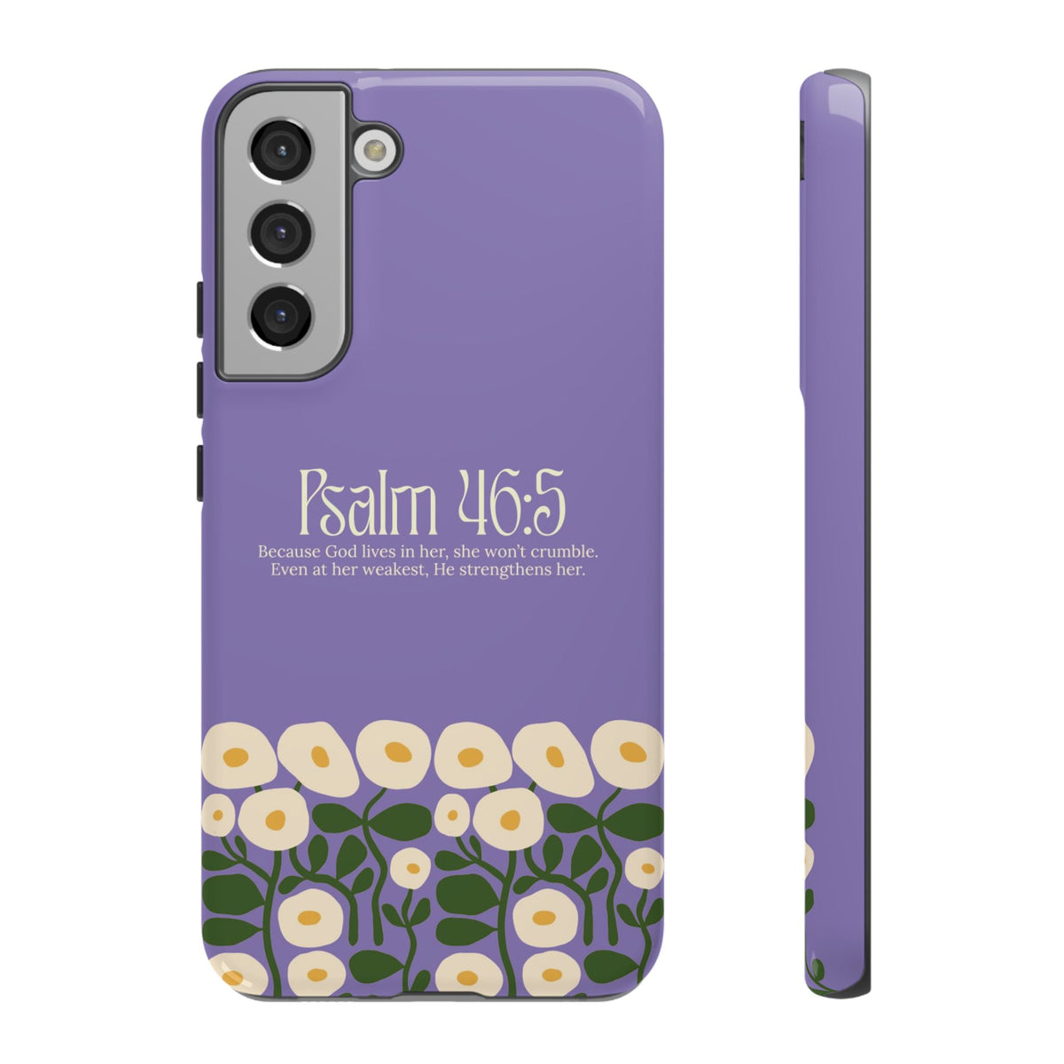 Christelijk telefoonhoesje God woont in haar lila mat