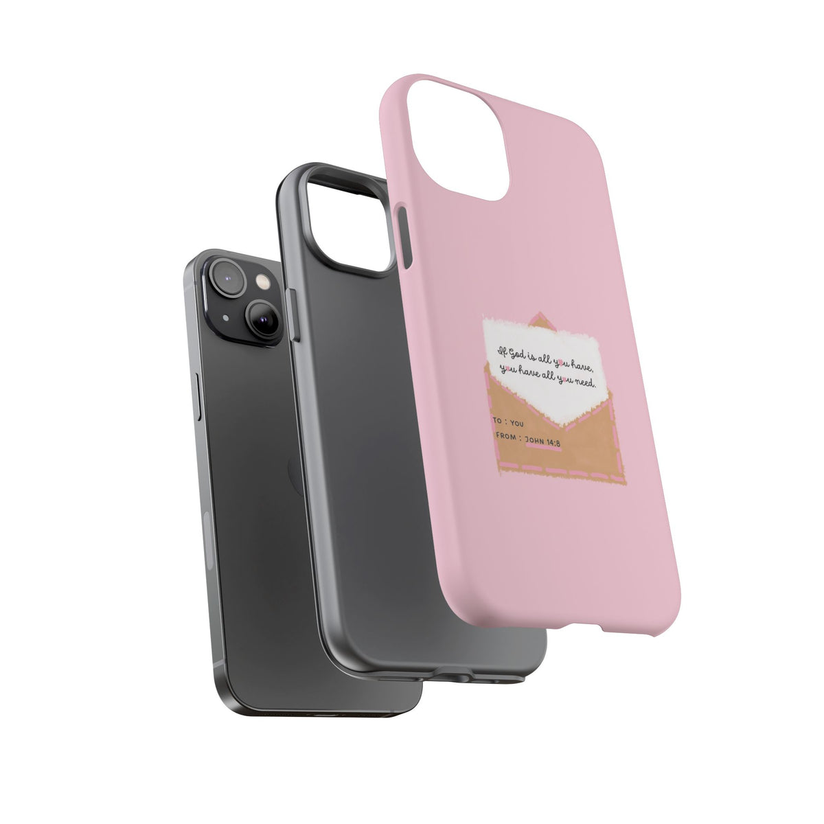 Christelijk telefoonhoesje God is alles wat je nodig hebt roze mat
