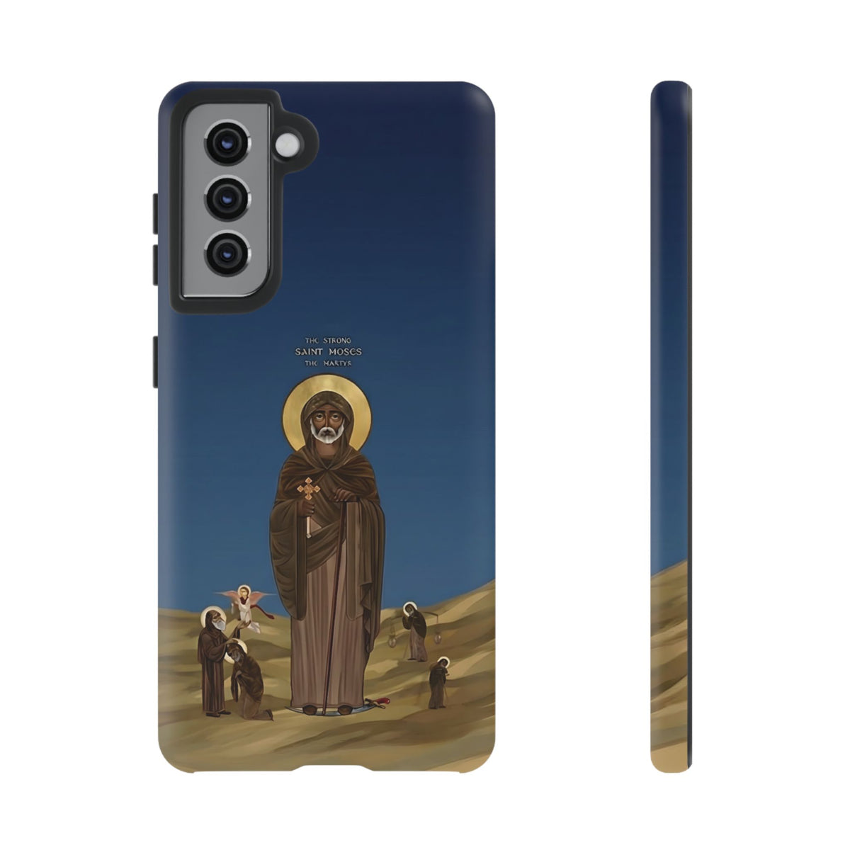Christelijk telefoonhoesje Sint-Mozes de Sterke blauw mat