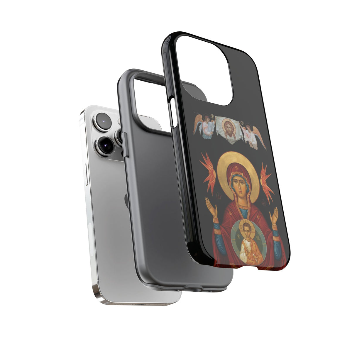 Christelijk telefoonhoesje De Heilige Maagd Maria zwart mat
