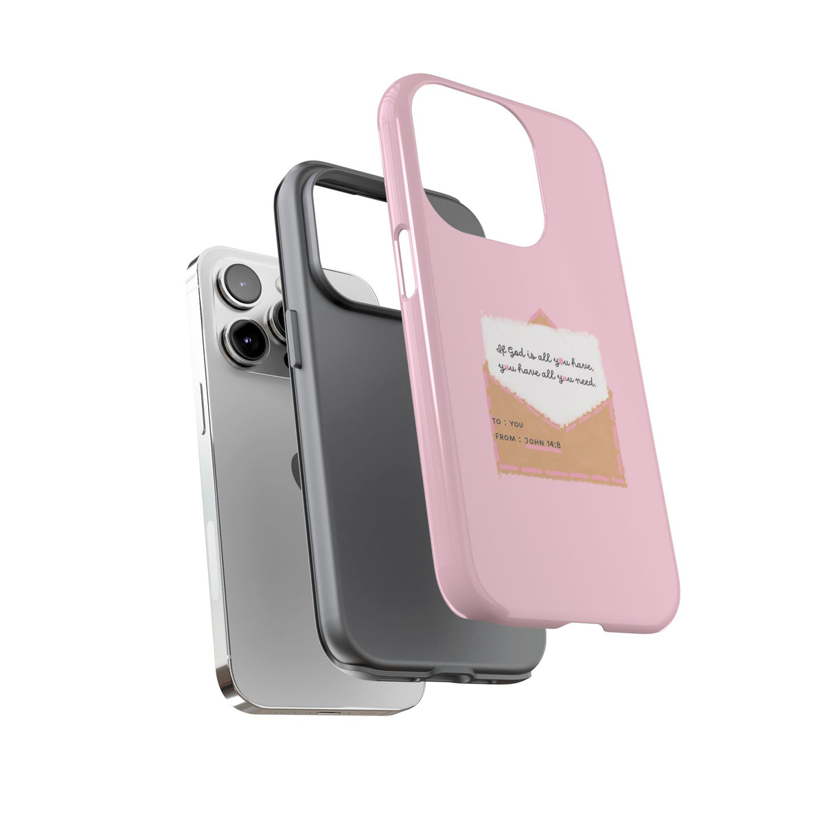 Christelijk telefoonhoesje God is alles wat je nodig hebt roze mat