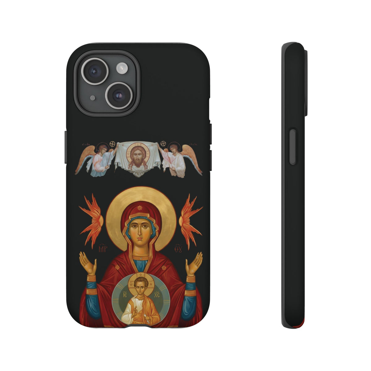 Christelijk telefoonhoesje De Heilige Maagd Maria zwart mat