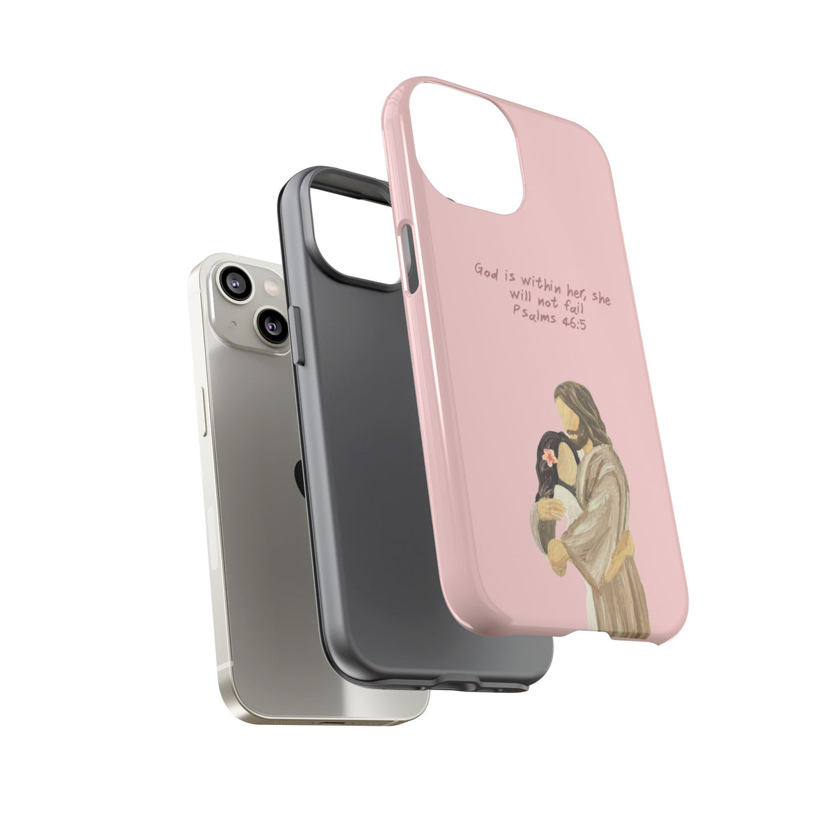 Christelijk telefoonhoesje God is in haar roze mat