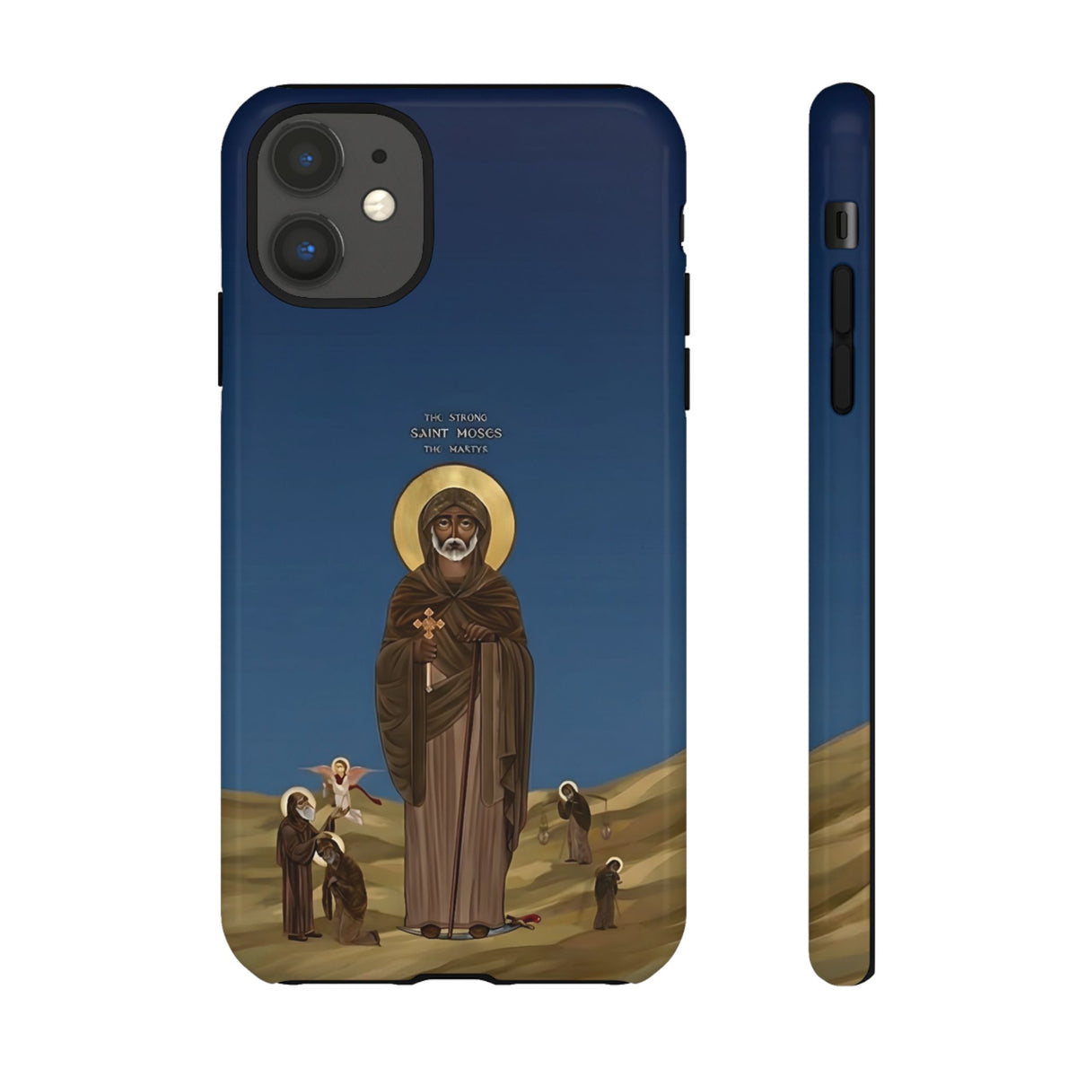 Christelijk telefoonhoesje Sint-Mozes de Sterke blauw mat