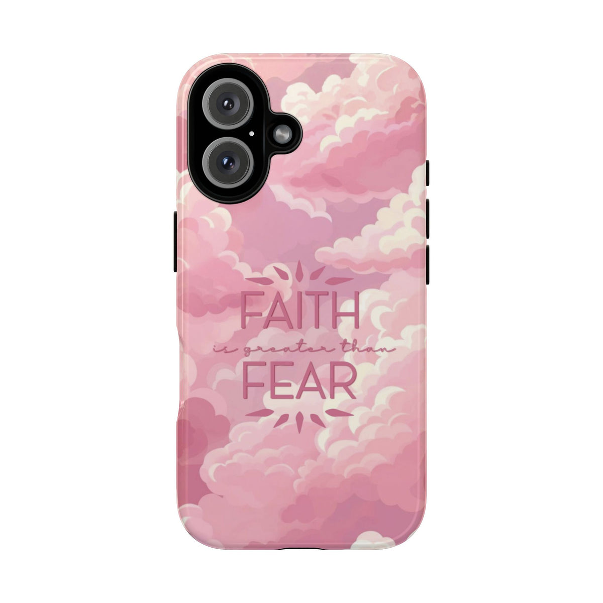 Christelijk telefoonhoesje Geloof is sterker dan angst roze mat