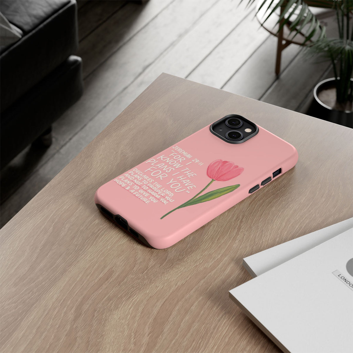 Christelijk telefoonhoesje Ik ken de plannen roze mat