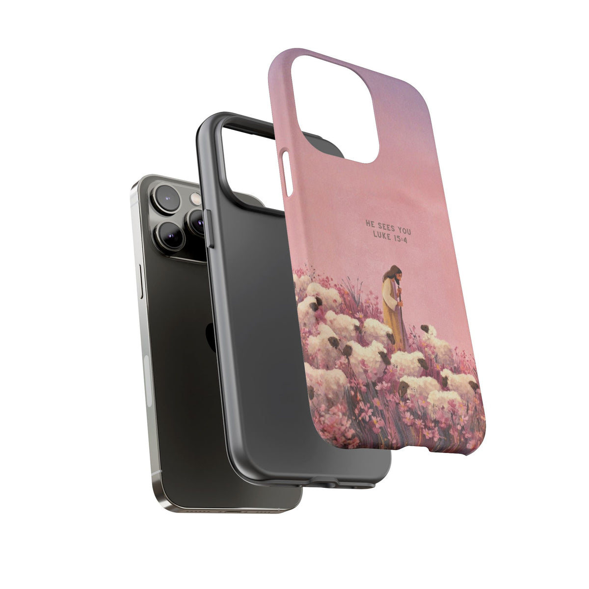 Christelijk telefoonhoesje Hij ziet jou roze mat