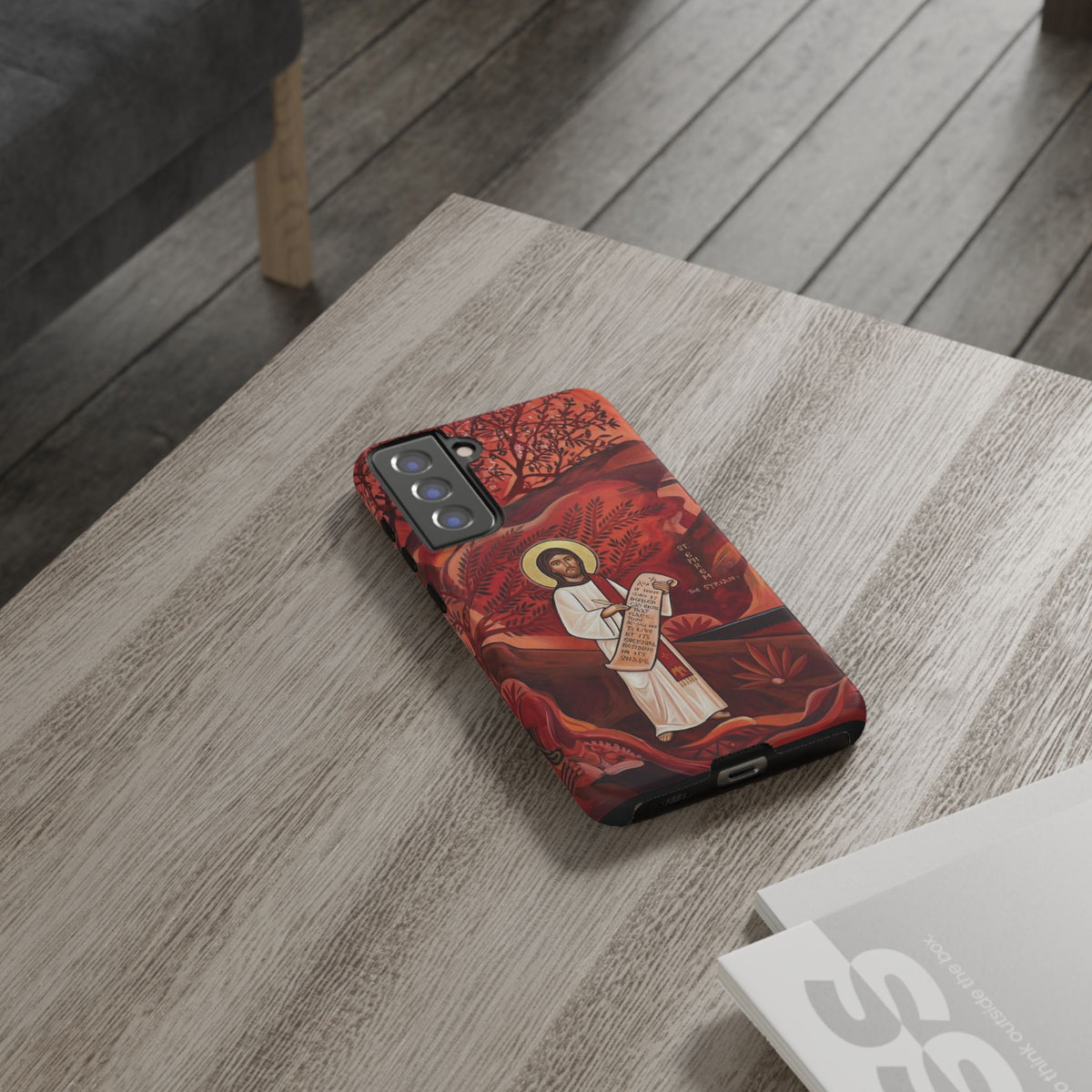 Christelijk telefoonhoesje Sint-Efrem de Syriër rood mat