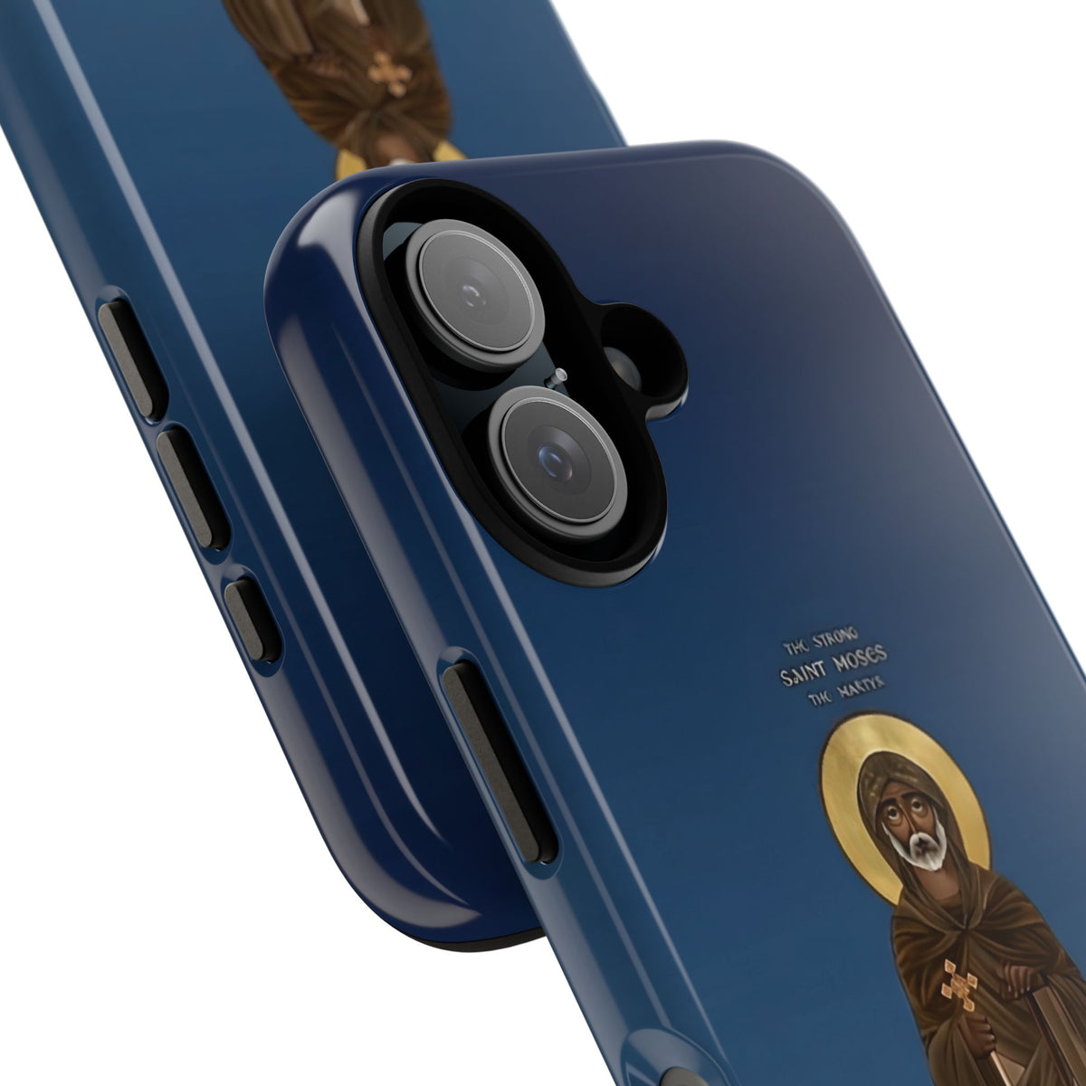 Christelijk telefoonhoesje Sint-Mozes de Sterke blauw mat
