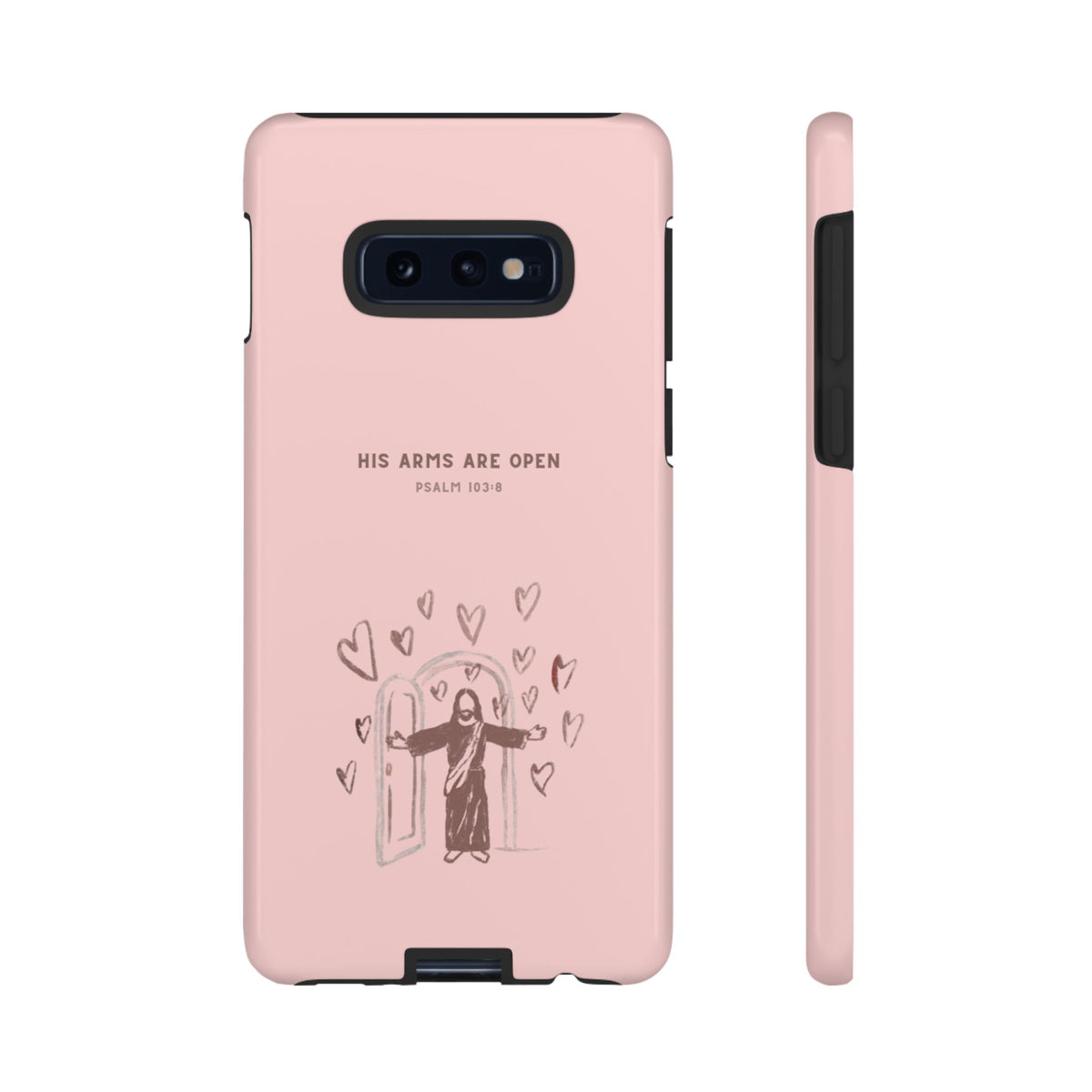 Christelijk telefoonhoesje Zijn armen staan open roze mat