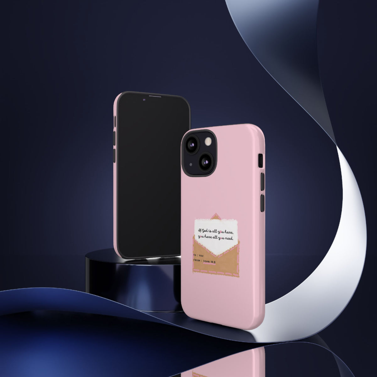 Christelijk telefoonhoesje God is alles wat je nodig hebt roze mat